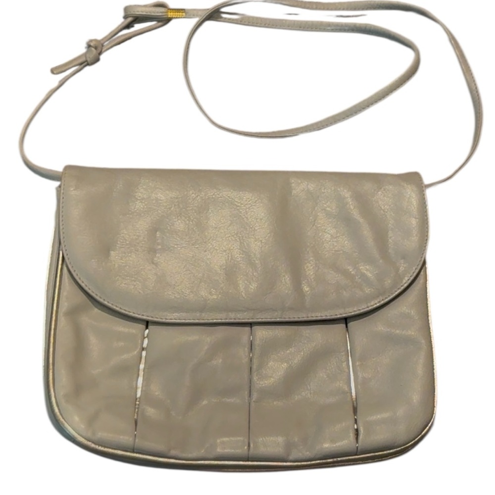 Elegant Vintage Gray Leather Shoulder Bag with silver accent